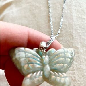 Iridescent Labrodorite Gemstobe Butterfly Pendant Necklace with sterling silver